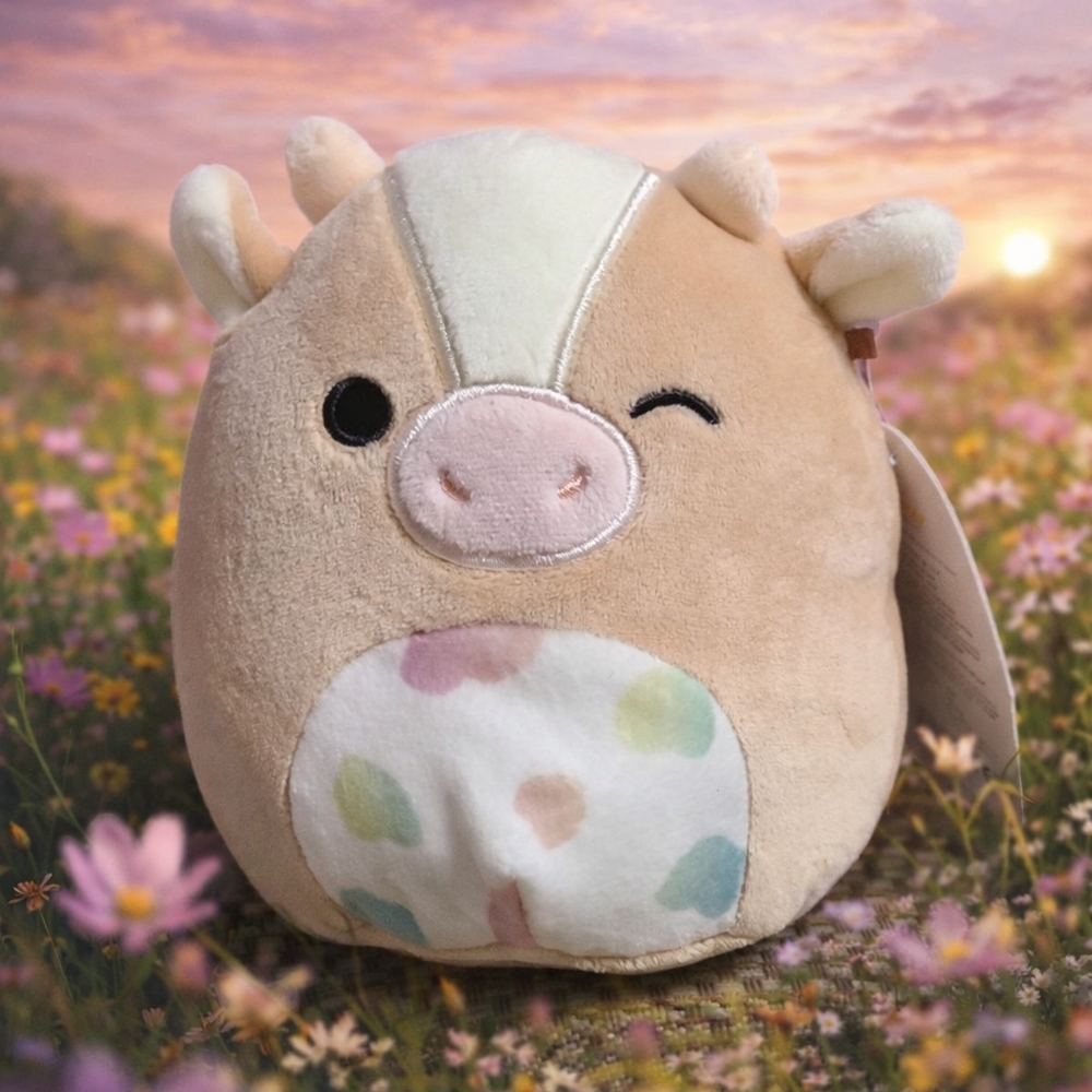 Squishmallows Griella Brown Tan White Cow 6" Stuffed Toy Animal Farm Spots Wink